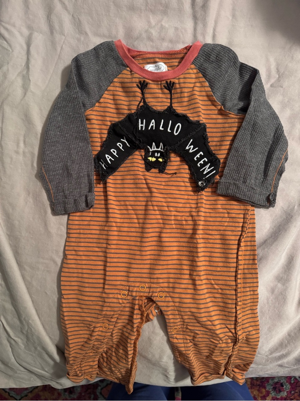 Mud Pie Orange & Gray Halloween Bat One-Piece